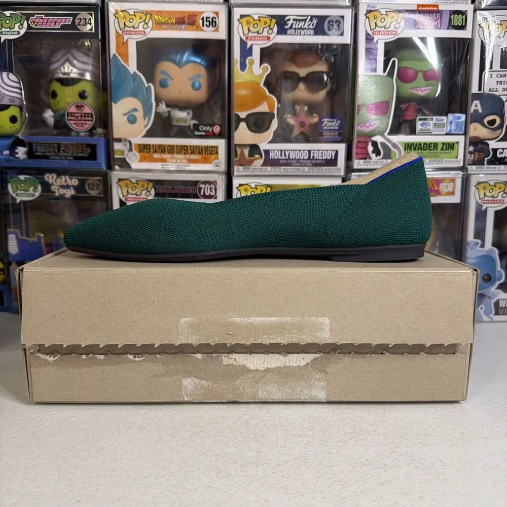 Rothy’s The Point II Pointed Toe Flats Dark Emerald Sz. 8.5 Slip On Blue Trim
